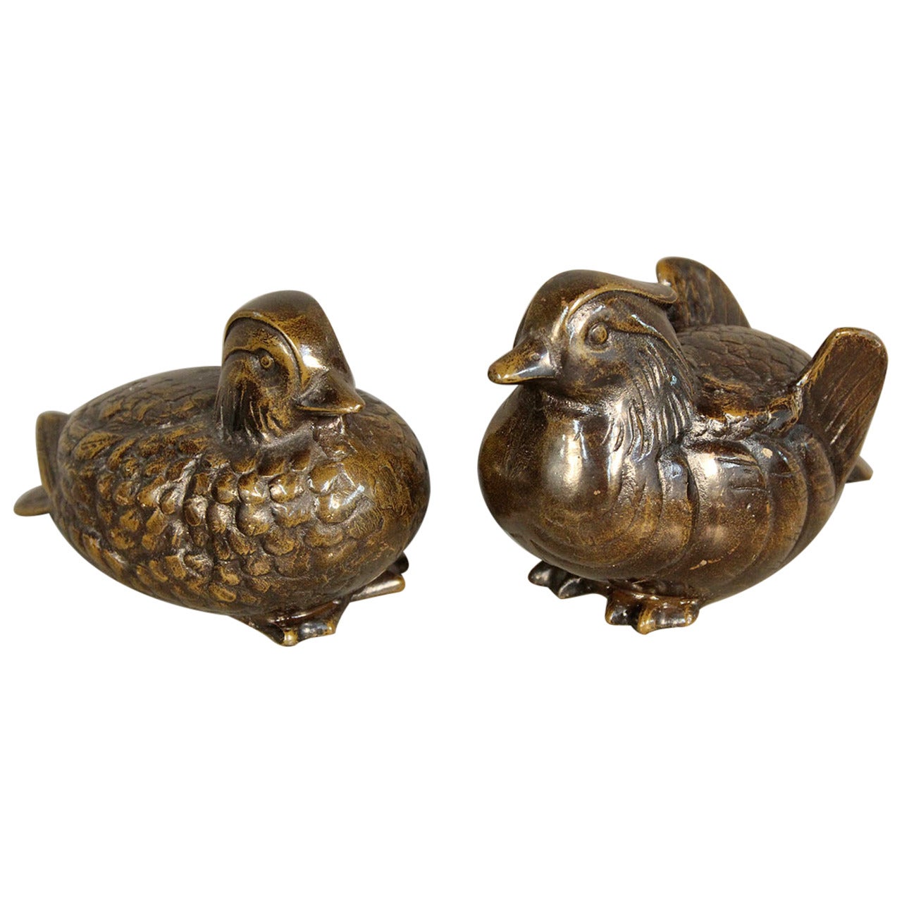 Pair of Mandarin Duck Bookends or Sculptures