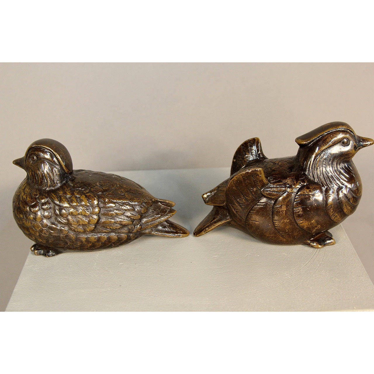Pair of Mandarin Duck Bookends or Sculptures 1