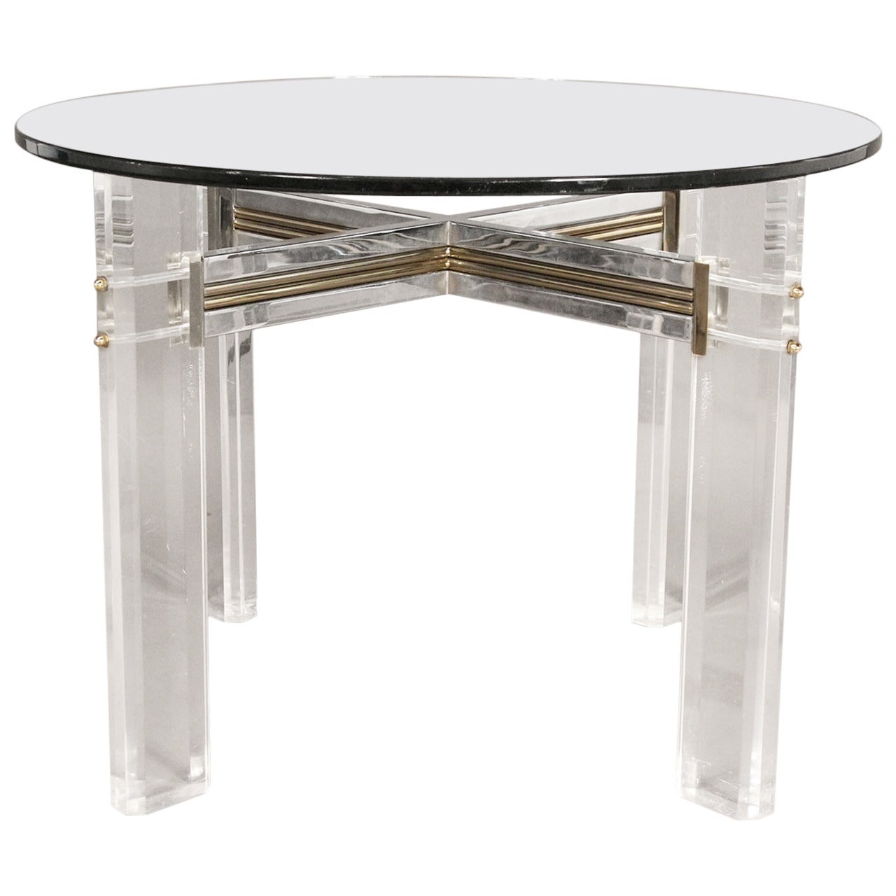 Charles Hollis Jones Lucite, Brass and Chrome Dining Table