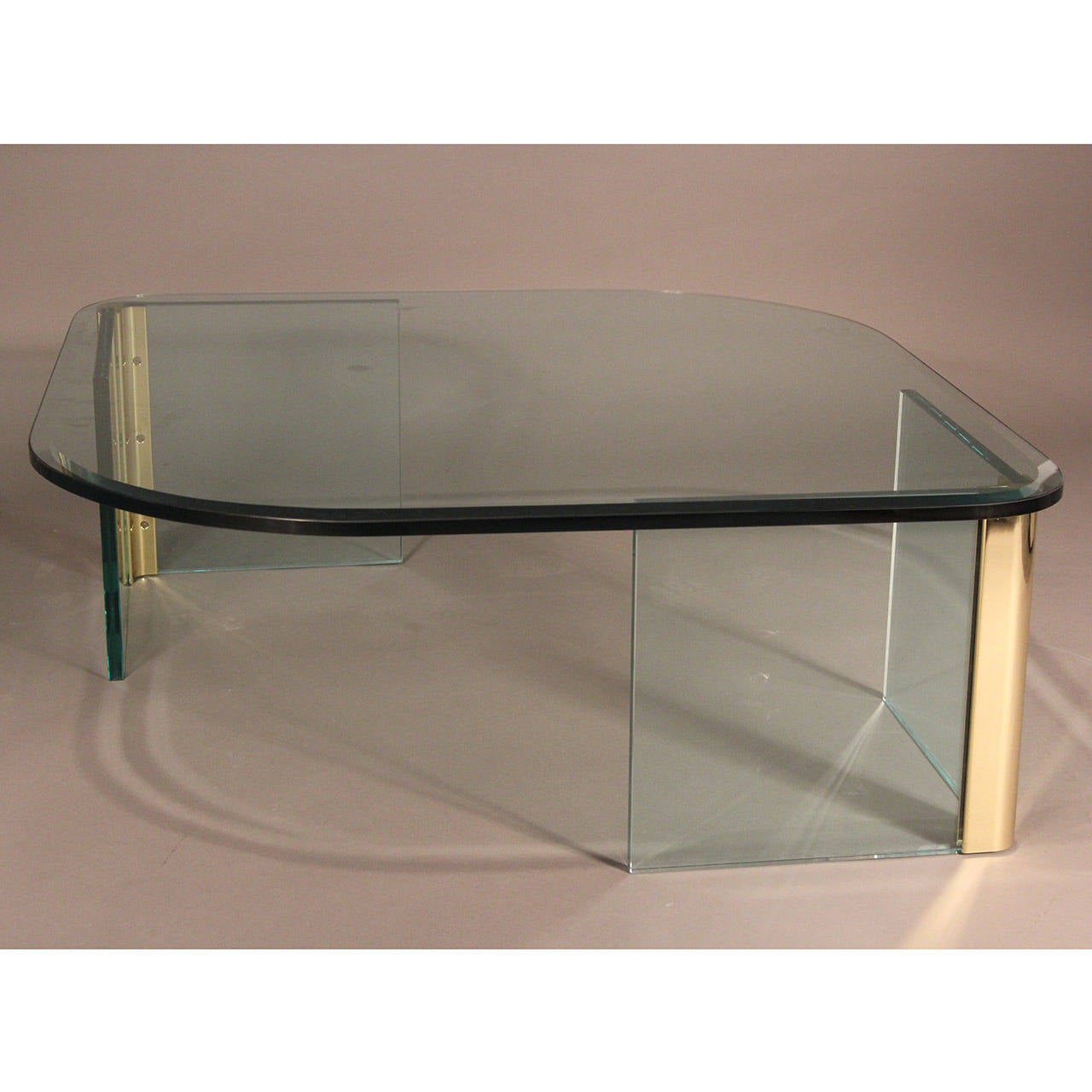 Mid-Century Modern Asymmetrical Brass and Glass Coffee Table Pace Attributed For Sale