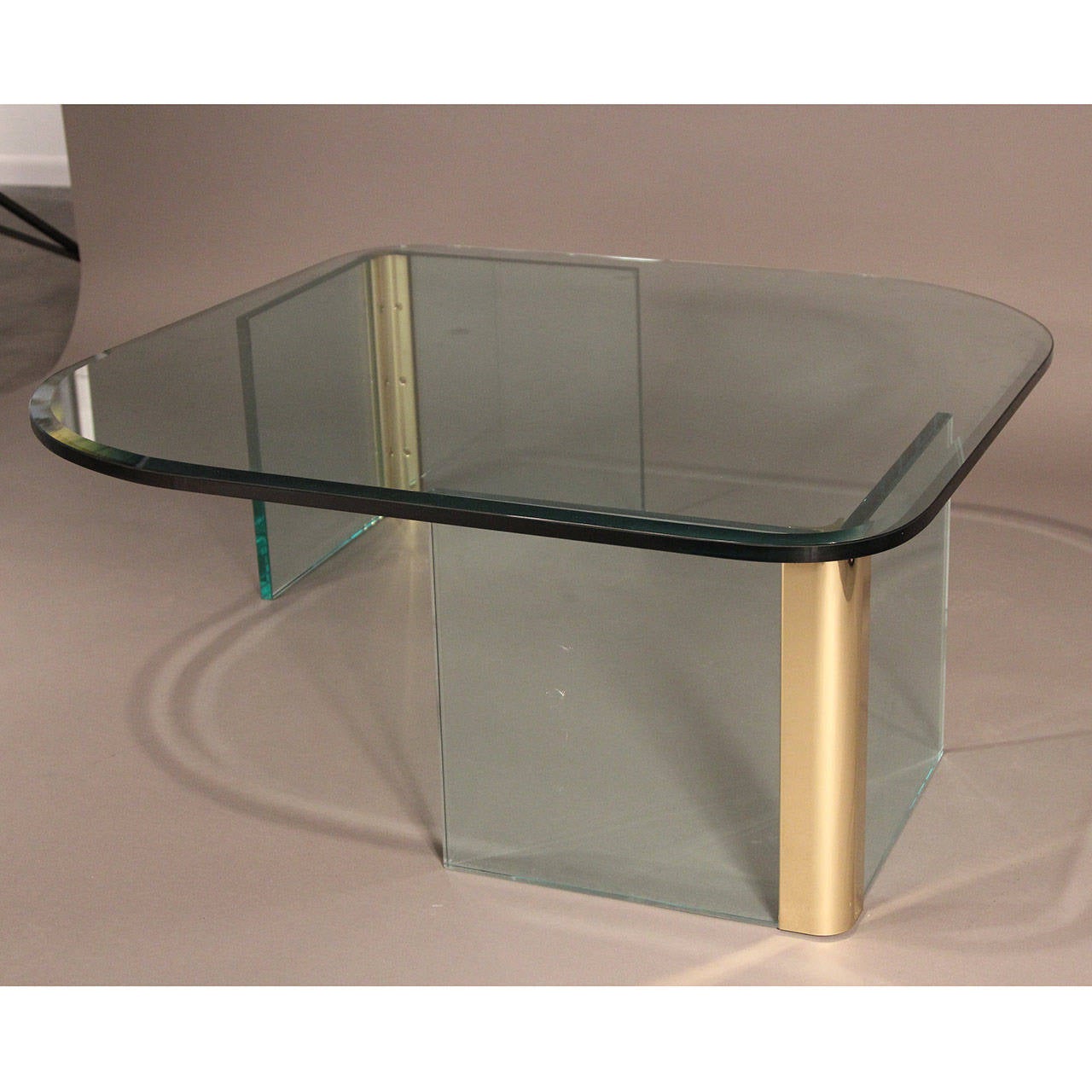 Asymmetrical Brass and Glass Coffee Table Pace Attributed In Excellent Condition For Sale In Bridport, CT