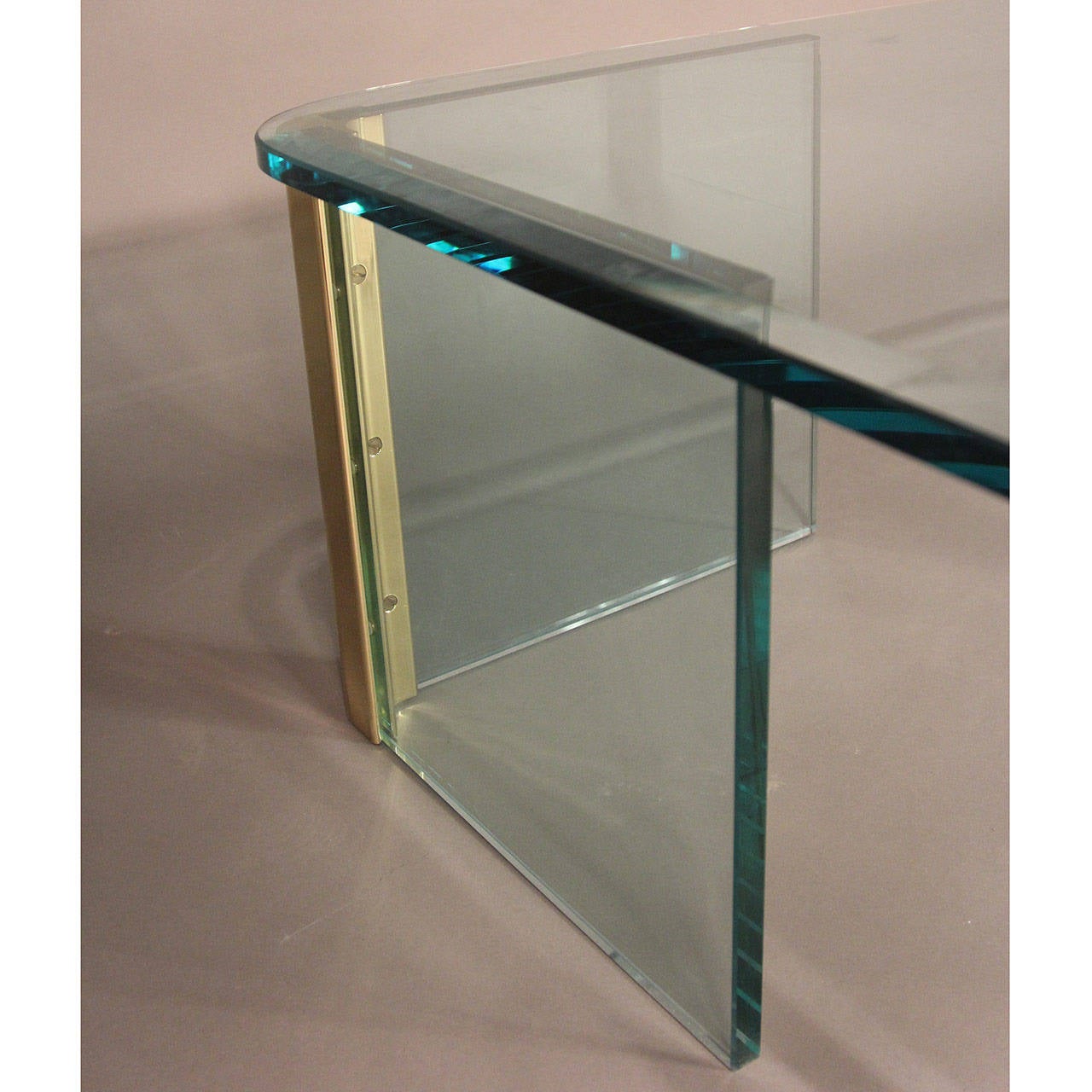 American Asymmetrical Brass and Glass Coffee Table Pace Attributed For Sale