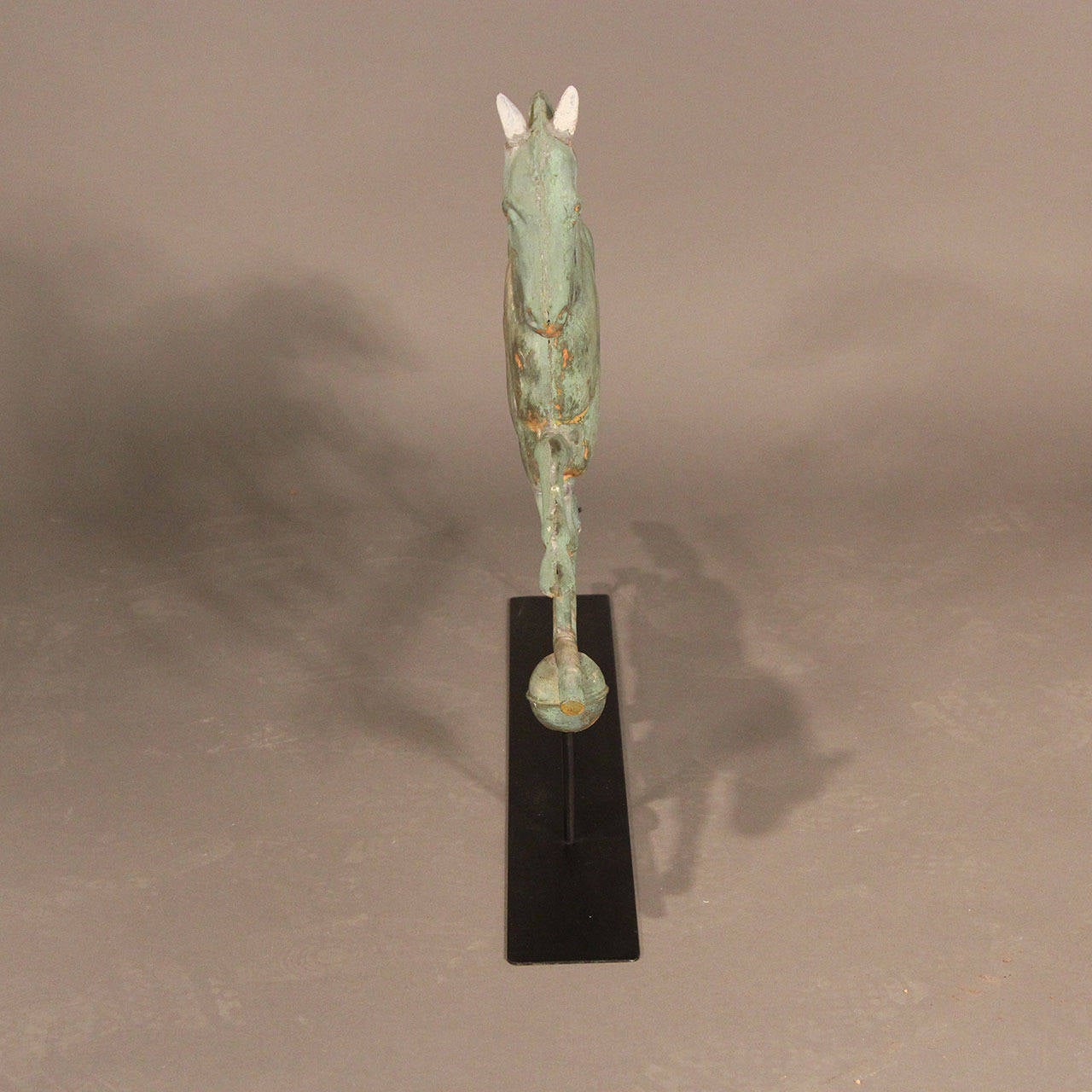 Horse weathervane with original old patina. Made of copper with zinc ears. All parts original. Manufactured by Harris Co.