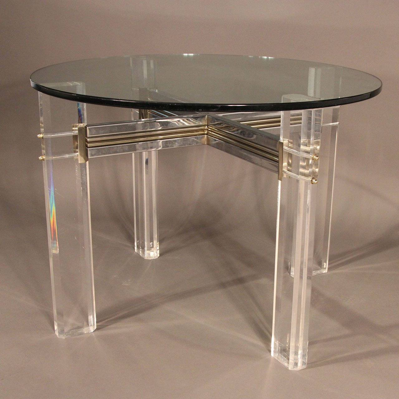 Mid-Century Modern Charles Hollis Jones Lucite, Brass and Chrome Dining Table