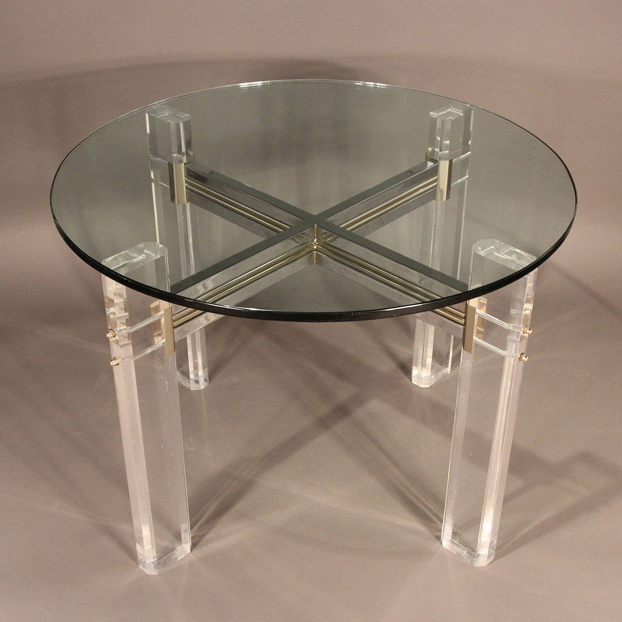Charles Hollis Jones Lucite, Brass and Chrome Dining Table 1
