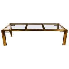 Mastercraft Brass Glass Dining Table with Leaf