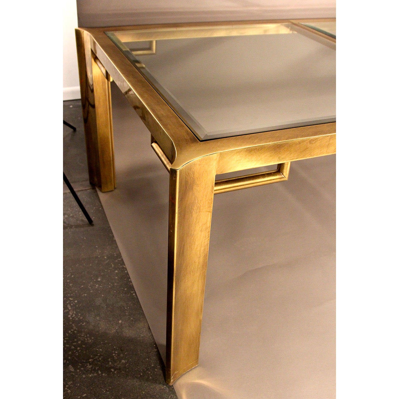 Mastercraft Brass Glass Dining Table with Leaf at 1stDibs