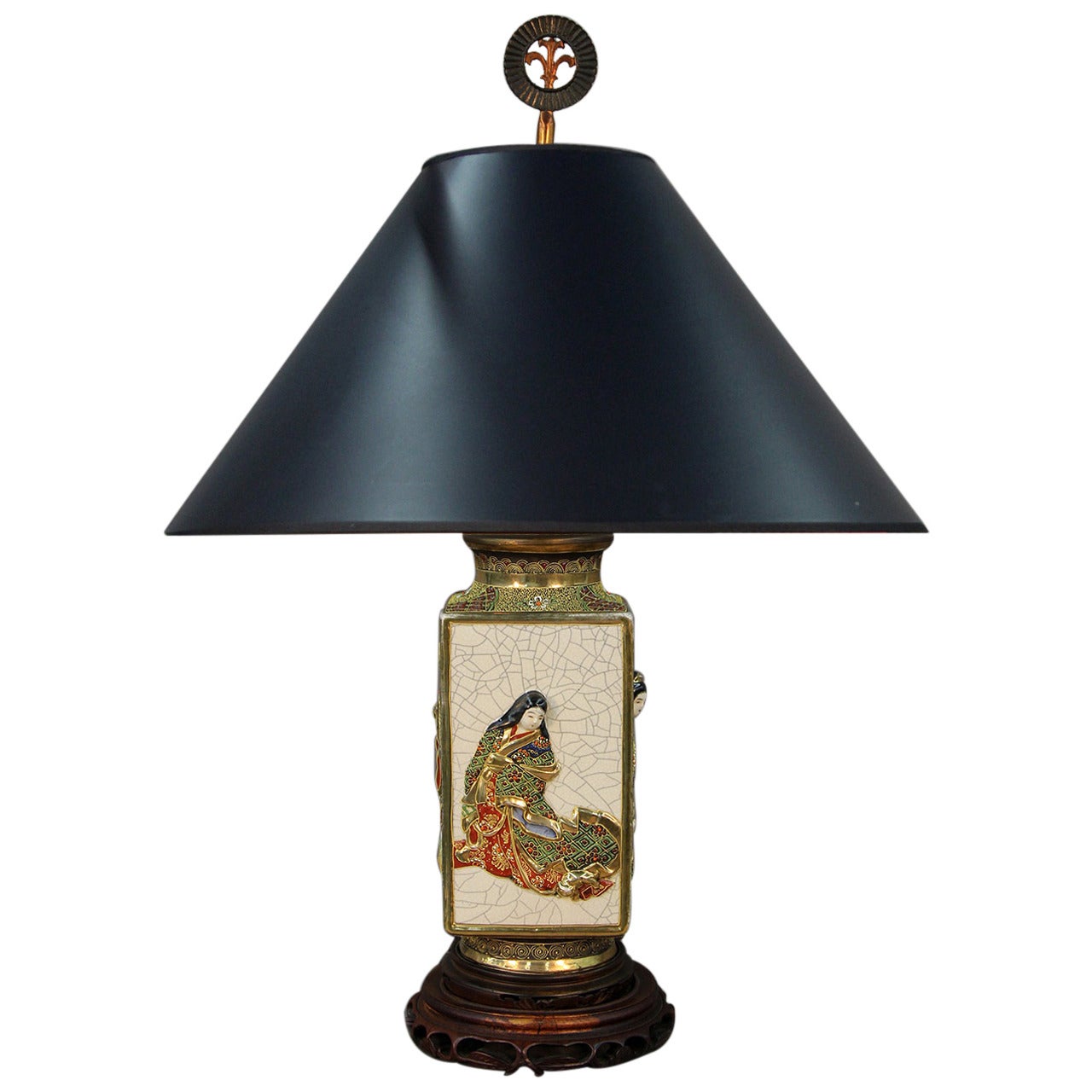 Large 19th Century Satsuma Table Lamp