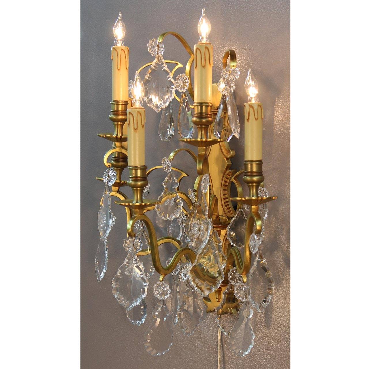 Crystal Pair of Gorgeous Louis XV French Sconces For Sale