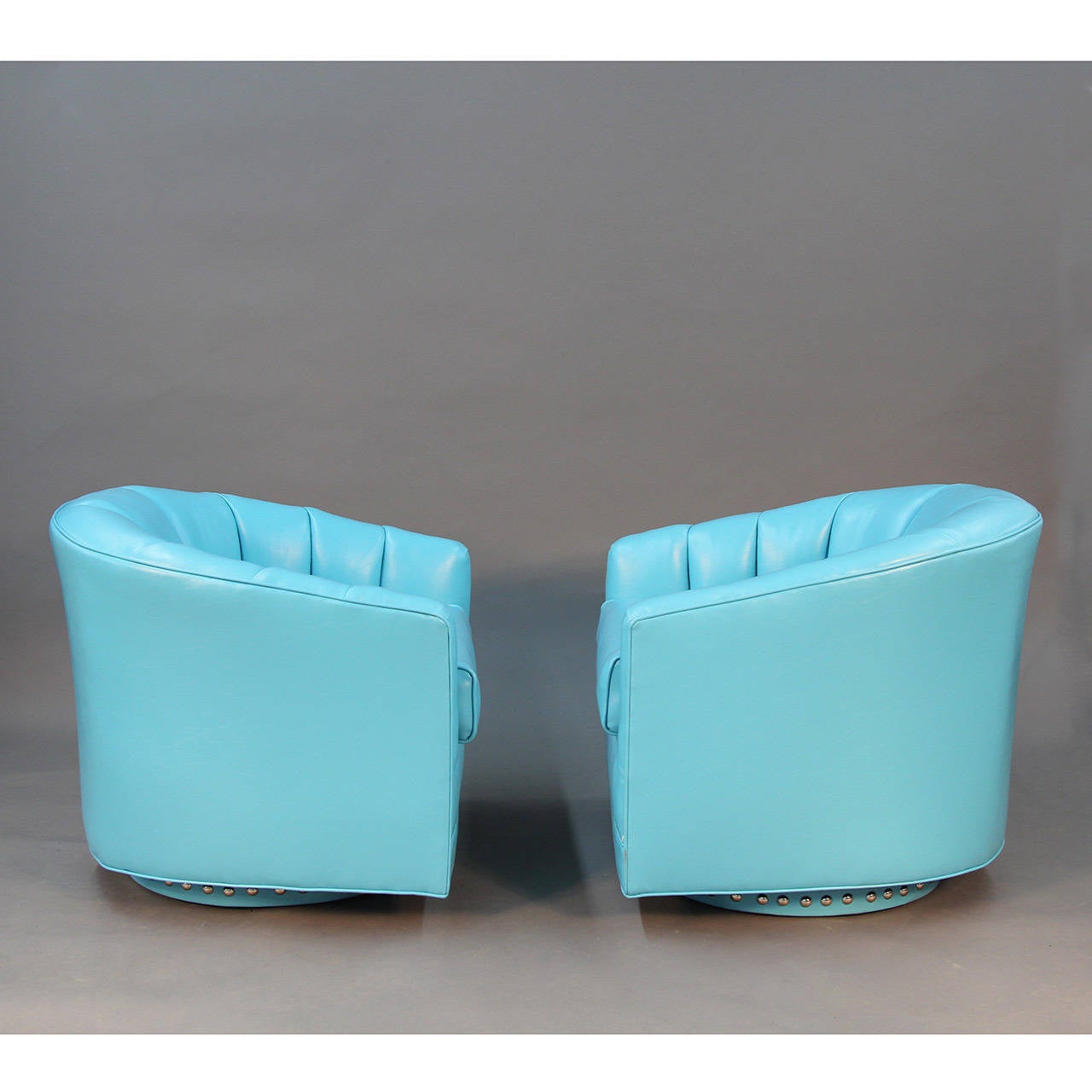 Late 20th Century Beachouse Blue Swivel Chairs attributed to Milo Baughman For Sale