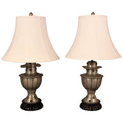 Stunning Pair of Armorial Pewter Lamps