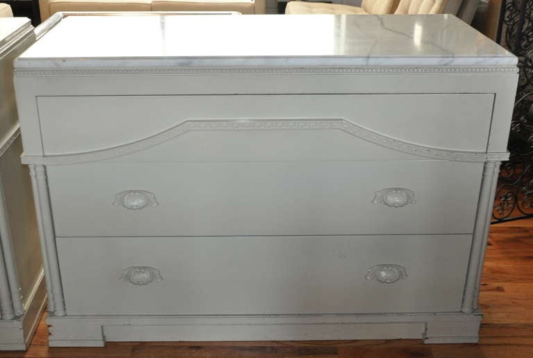 American Cream Lacquered Dresser with Carrara Marble Top by James Mont, circa 1940s