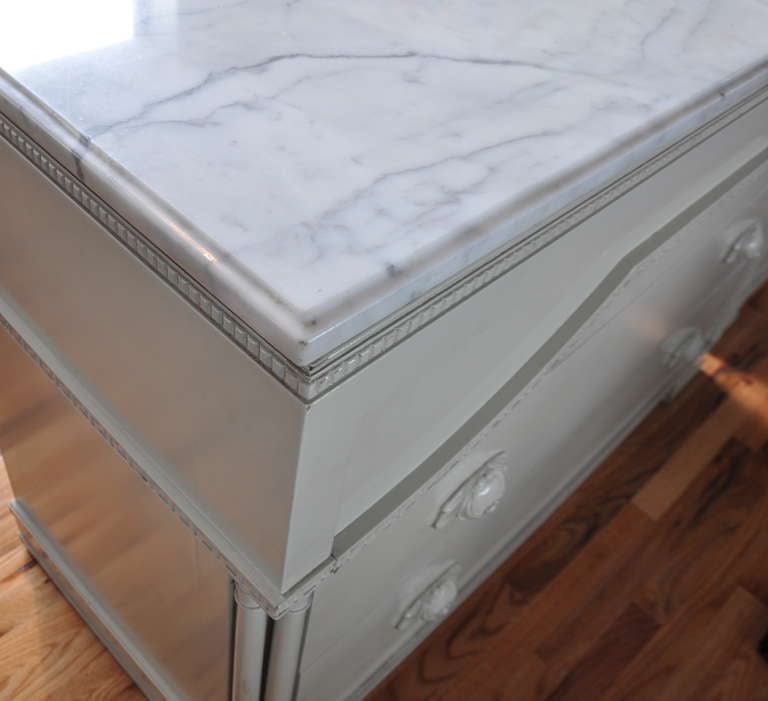 Cream Lacquered Dresser with Carrara Marble Top by James Mont, circa 1940s 3