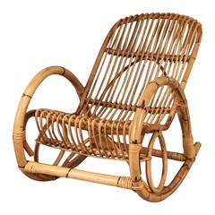 Franco Albini Style Mid-Century Rattan Rocking Chair