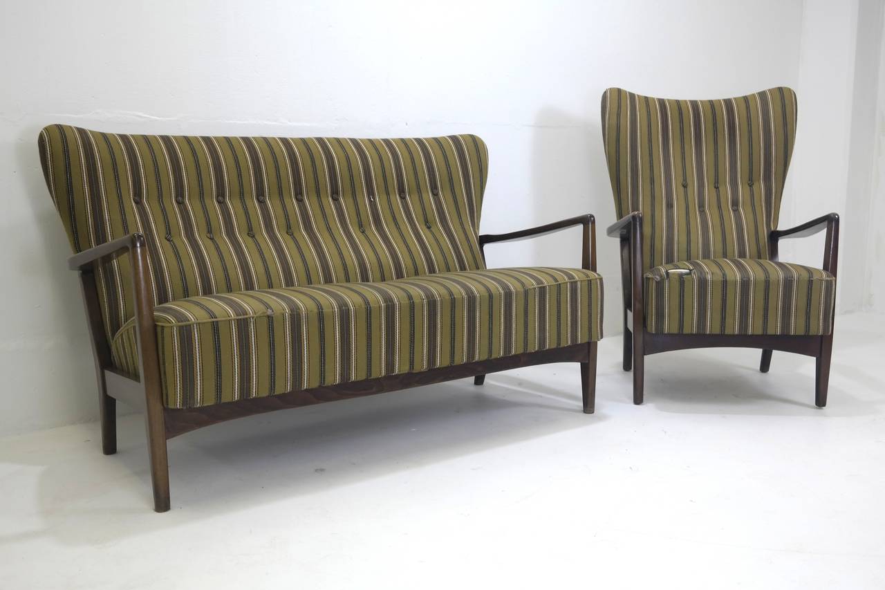 Mid-20th Century Very Rare Early Fritz Hansen Open-Arm High Back Sofa Set For Sale