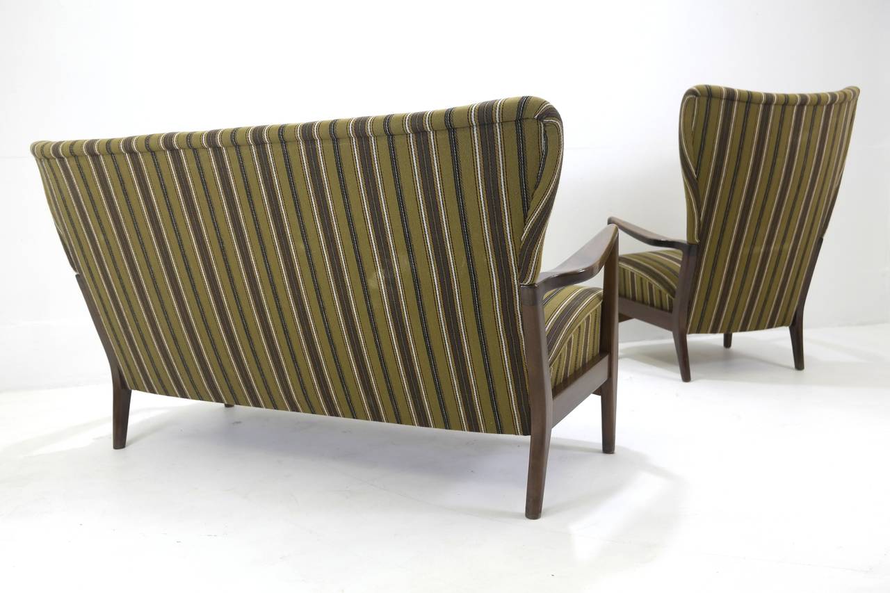 Very Rare Early Fritz Hansen Open-Arm High Back Sofa Set For Sale 3