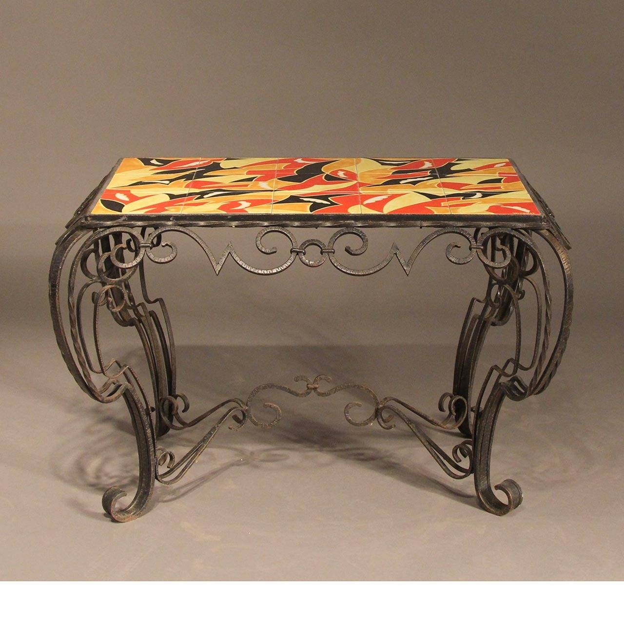 Art Deco French Deco Inspired Fer Forge Console Table in the Manner of Raymond Subes