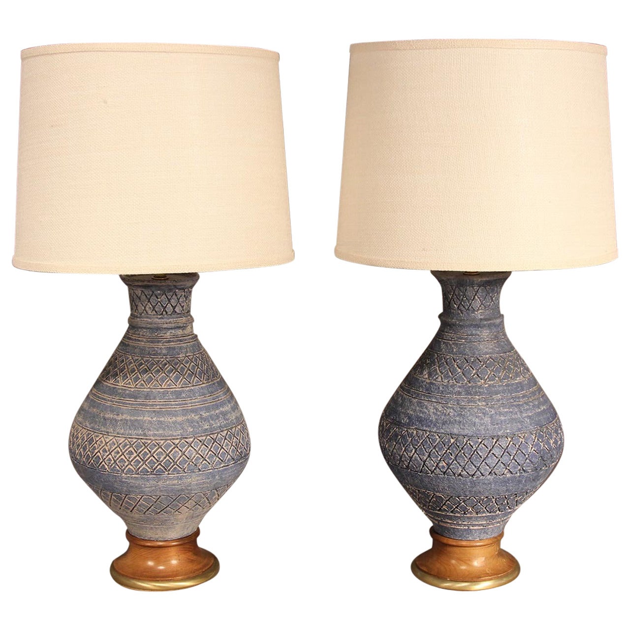 Pair of Mid-Century Pottery Table Lamps