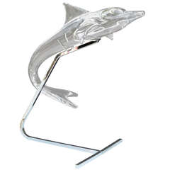 Large Daum Crystal Dolphin on Polished Chrome Stand 3