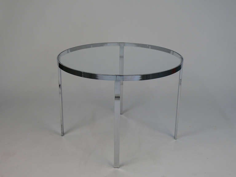 Mid-20th Century Chrome and Glass Table with Cowhide and Chrome Chairs