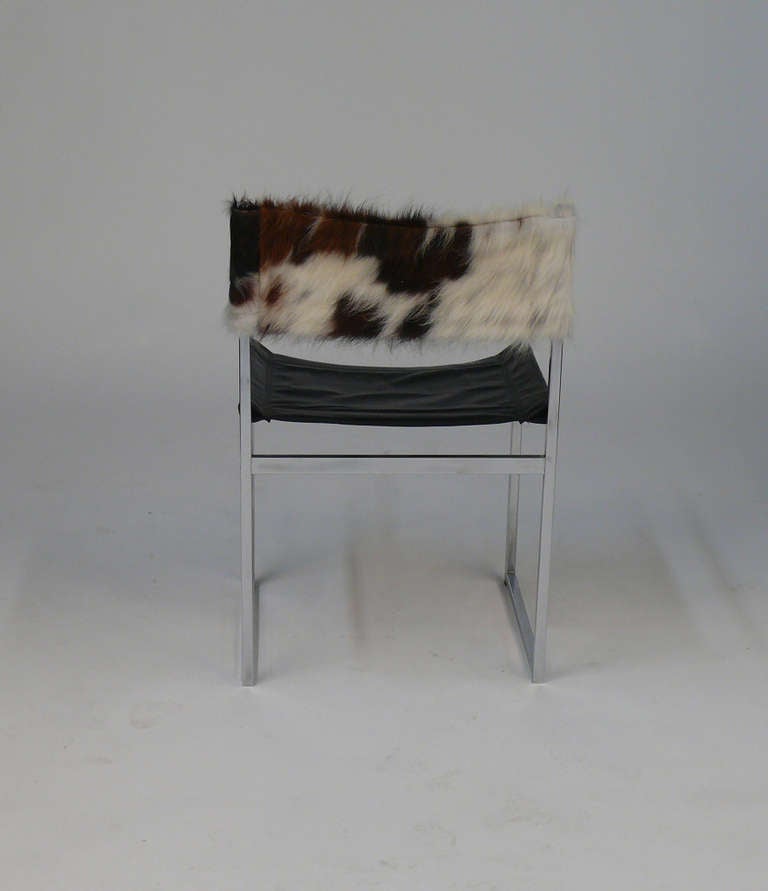 Chrome and Glass Table with Cowhide and Chrome Chairs 3