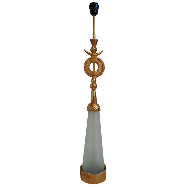 Opaline Glass and Vermeil Table Lamp - Pierre Casenove