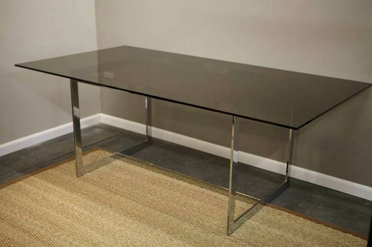 Modern Elegant Milo Baughman Chromed Steel and Glass Dining Table