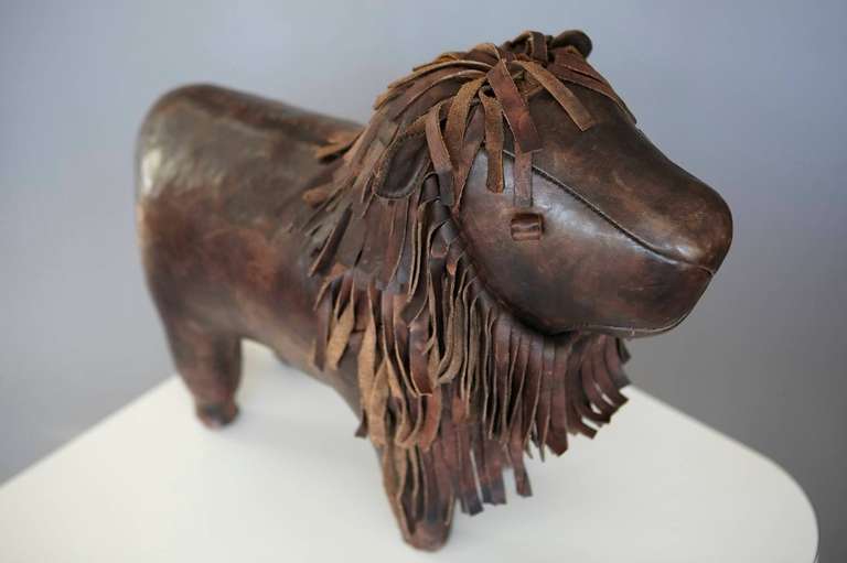 Steel Large Leather Lion Footstool by Dimitri Omersa