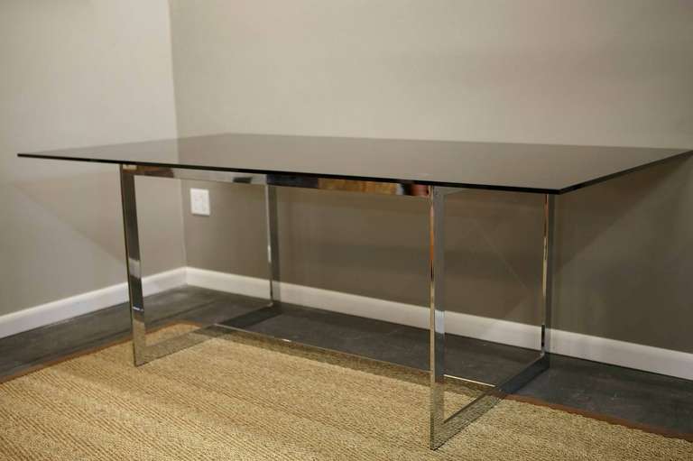 Elegant Milo Baughman Chromed Steel and Glass Dining Table 2