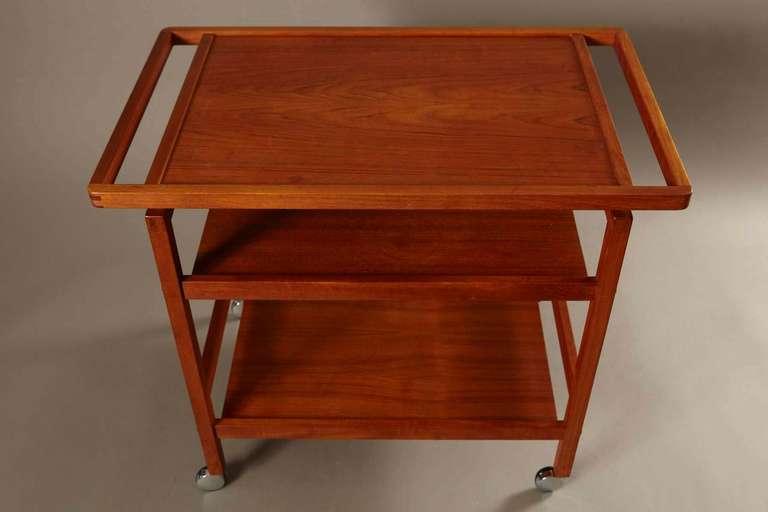 Late 20th Century Modern Danish Teak Bar Cart with Removable Top Serving Tray