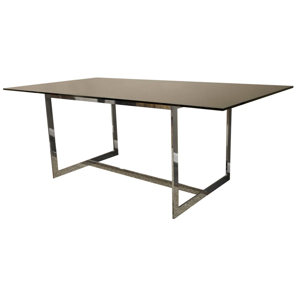 Elegant Milo Baughman Chromed Steel and Glass Dining Table