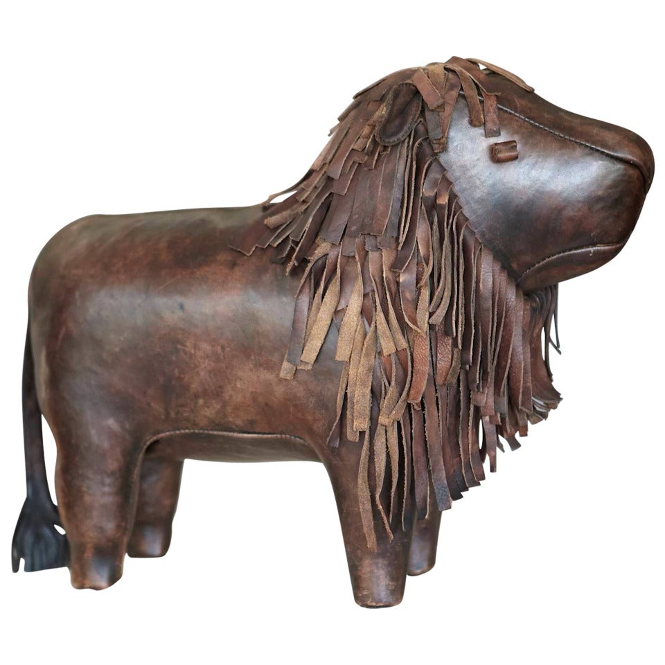 Large Leather Lion Footstool by Dimitri Omersa