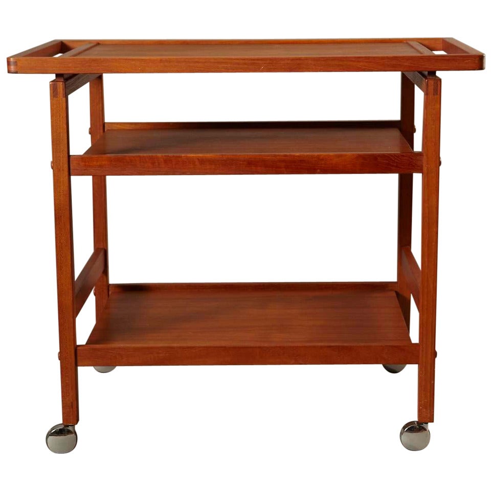 Modern Danish Teak Bar Cart with Removable Top Serving Tray