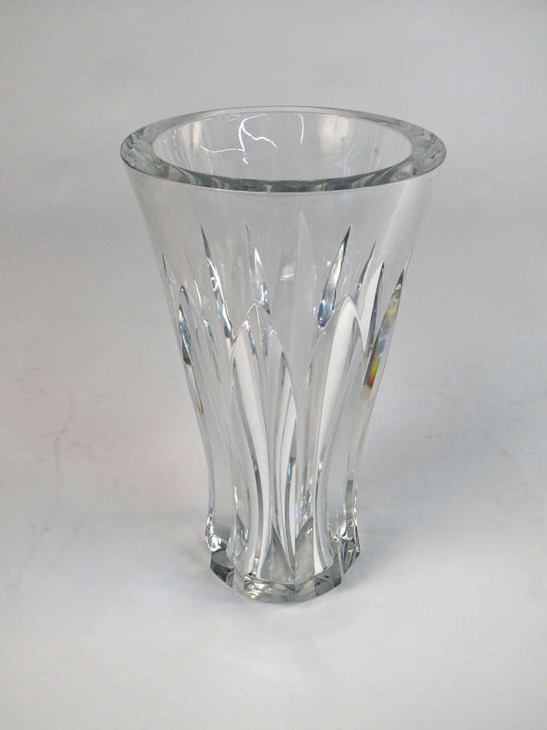 Baccarat Crystal Pauline Vase. 14 7/8 inches tall. Minor flea bite.

A STUNNING RARE VERY HEAVY LARGE BACCARAT HAND MADE MOUTH BLOWN FRENCH CRYSTAL, WITH UNUSUALLY THICK RIM &WALLS FABULOUSLY CUT WITH GORGEOUS BASE .