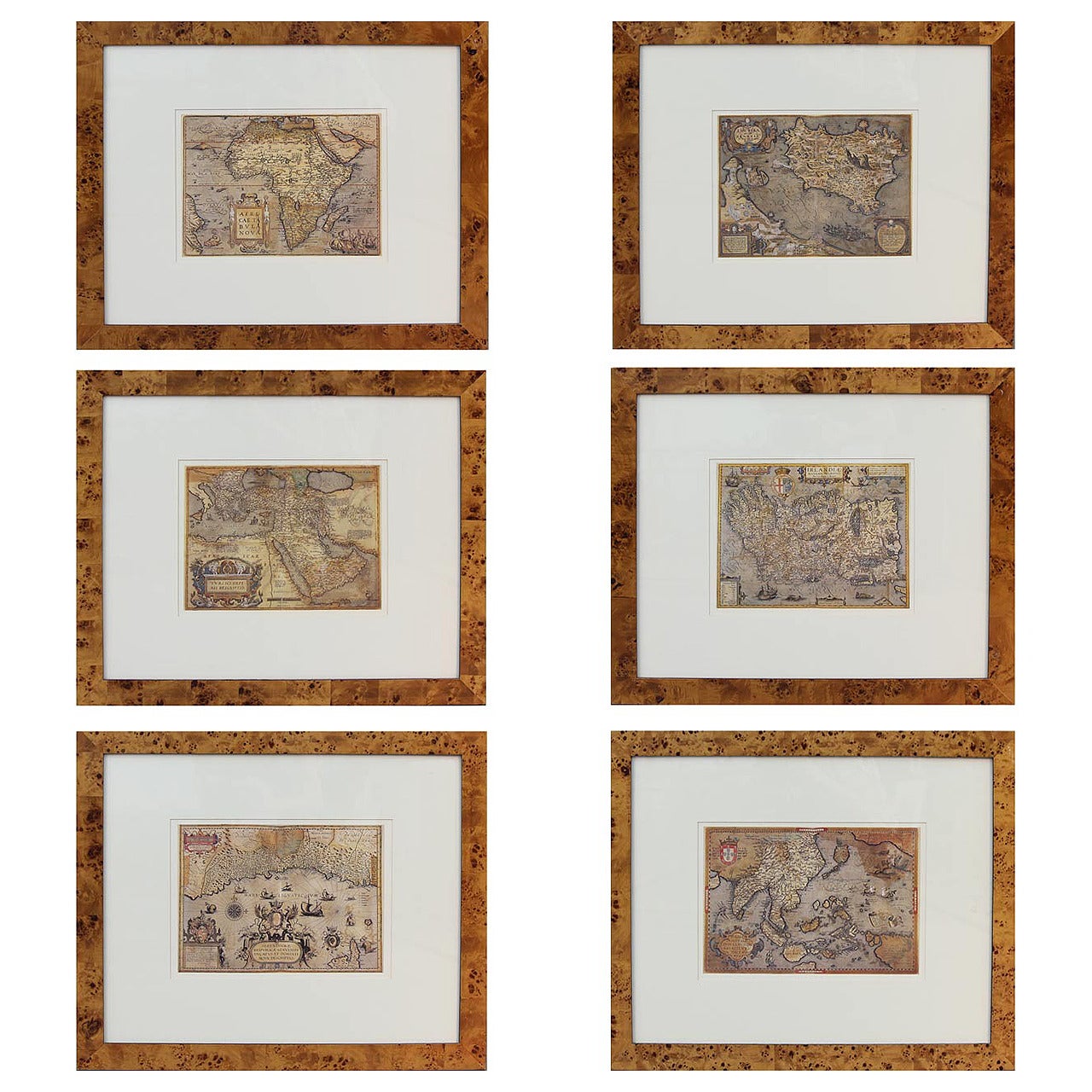 Grouping of Six Prints Featuring Antique Maps by Abraham Ortelius