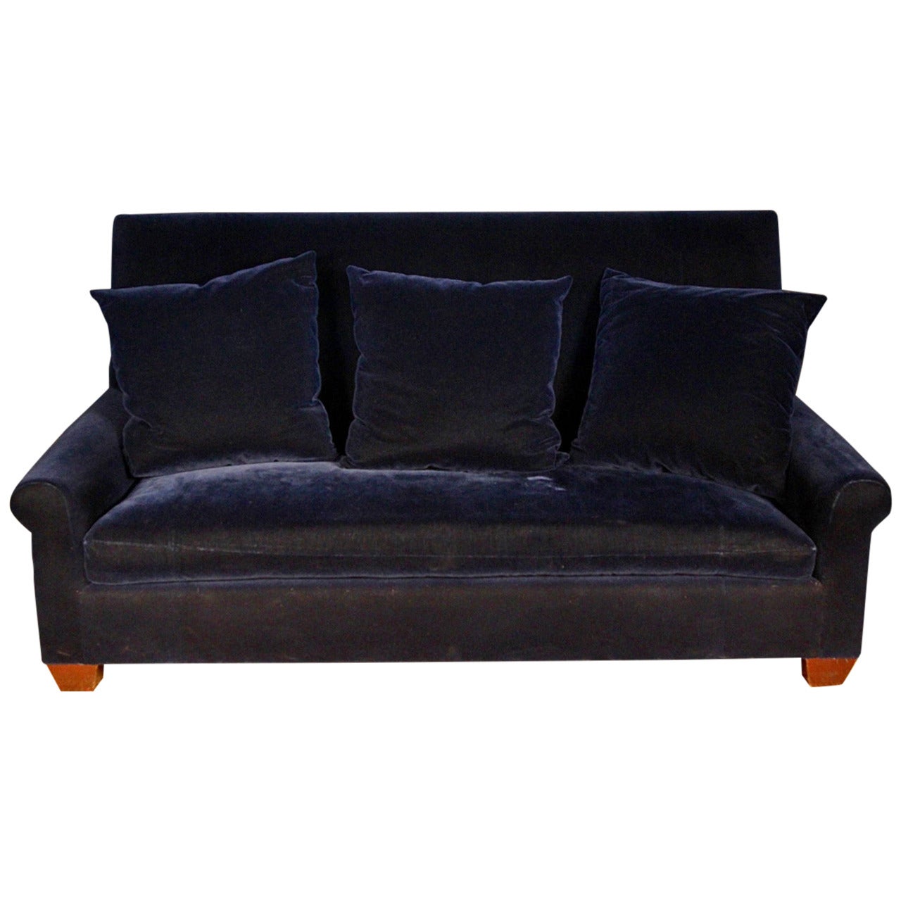 Angelo Donghia Newly Upholstered Navy Velvet Sofa For Sale at 1stDibs