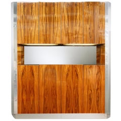 Leon Rosen for Pace Illuminated Double Bar Breakfront Cabinet with Chrome