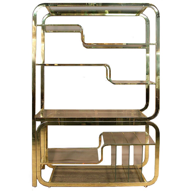 Milo Baughman Brass and Glass Etagere at 1stDibs  milo baughman etagere,  milo baughman brass etagere, milo baughman etagere brass