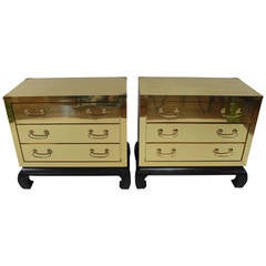 Pair of Mid-Century Brass and Wood Chests in the Manner of Mastercraft