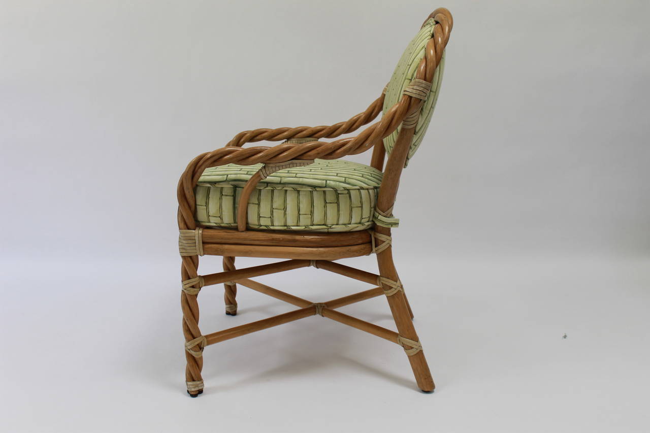 Pair McGuire Twisted Rattan and Rawhide Arm Chairs In Excellent Condition In Bridport, CT