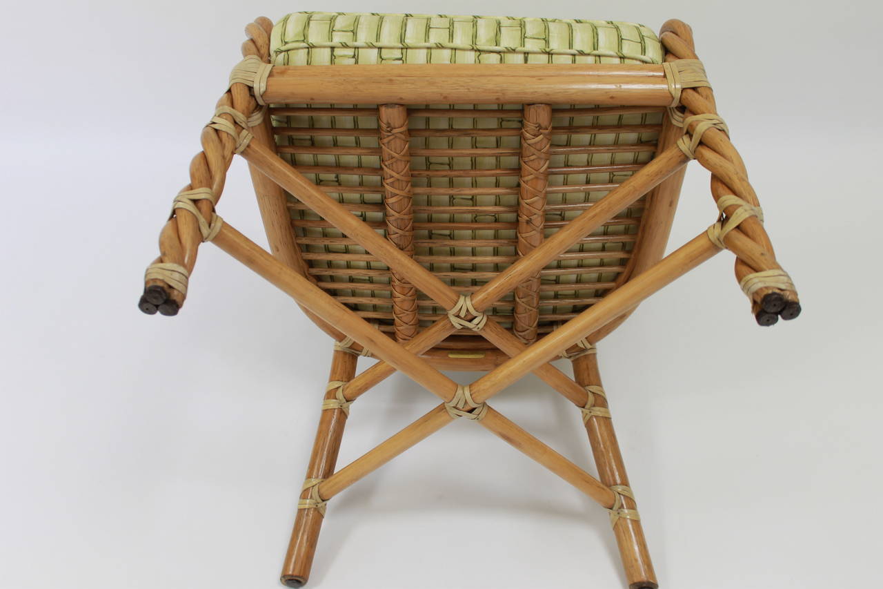 Mid-20th Century Pair McGuire Twisted Rattan and Rawhide Arm Chairs