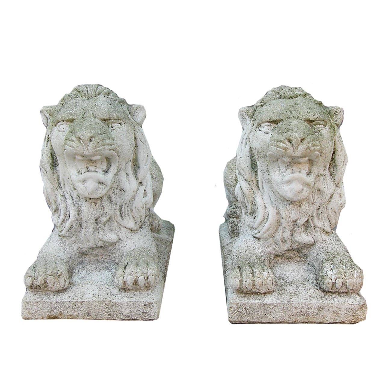American Imposing Pair of Recumbent Cast Statuary Lions