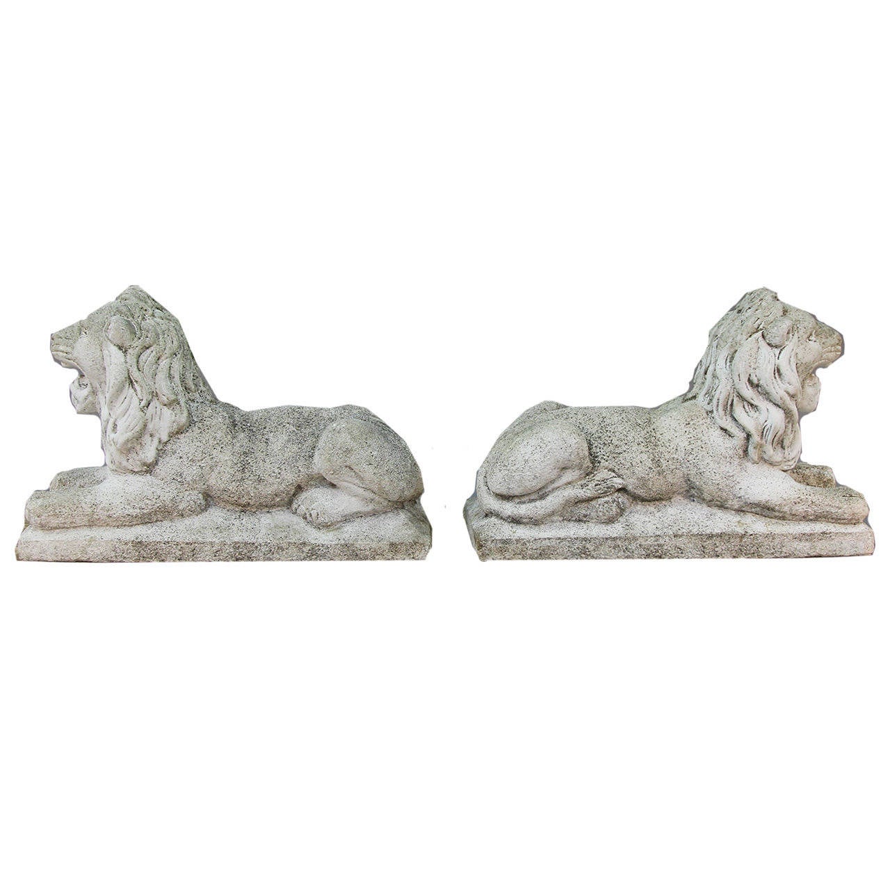 Concrete Imposing Pair of Recumbent Cast Statuary Lions