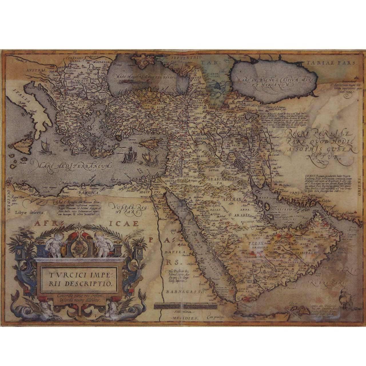 American Classical Grouping of Six Prints Featuring Antique Maps by Abraham Ortelius
