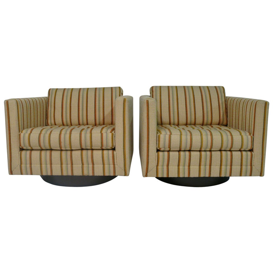 Pair of Harvey Probber Swivel Cube Lounge Chairs