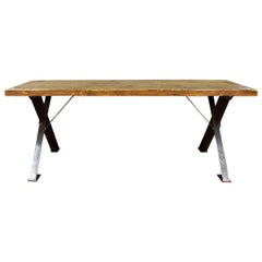 English X-Frame Polished Steel Base Table