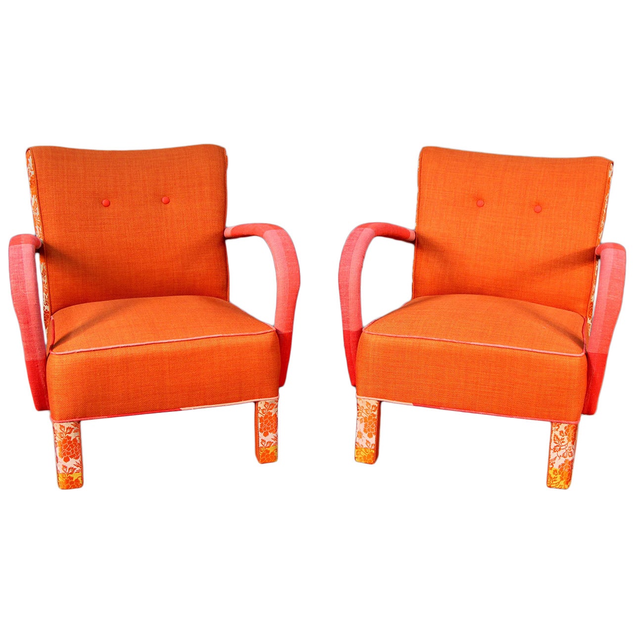 Pair of Jindrich Halabala "Orange Fusion Chairs" For Sale