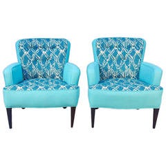 Pair of Turquoise Sala Chairs Draper Era