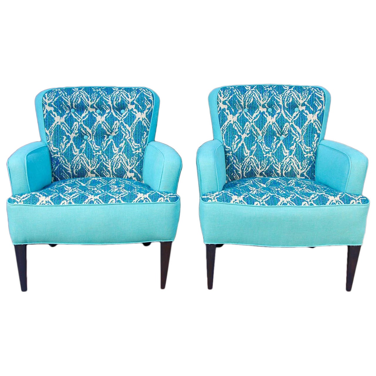 Pair of Turquoise Sala Chairs Draper Era For Sale