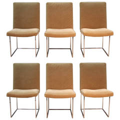 Set of Six Donghia Dining Chairs with Sleek Chrome Frame and Mohair Upholstery